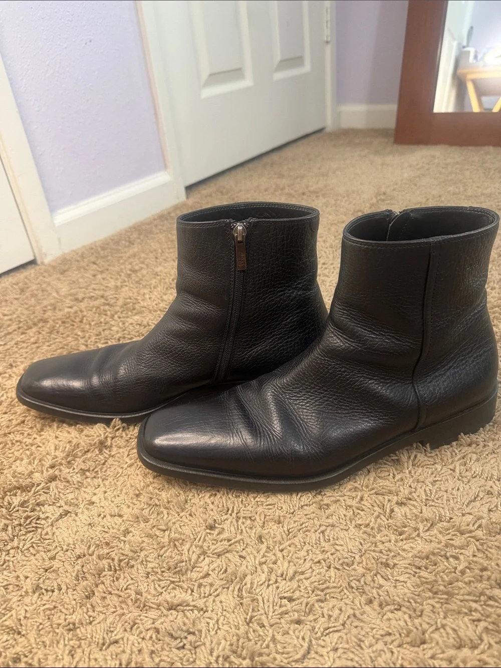 Hugo Boss Men Black Leather Chukka Ankle Boots Side Zip Size 8.5